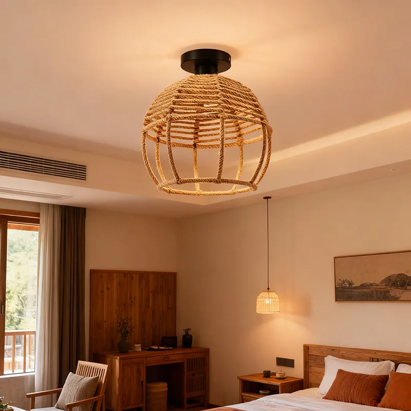 القنب حبل قلادة ضوء لدرج الممر غرفة نوم جدار ديكور الإبداعية مصباح السقف داخلي إضاءة المنزل الحديثة