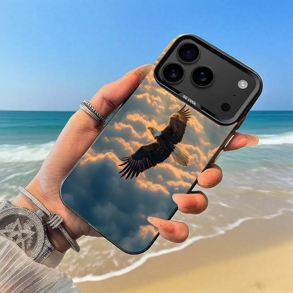 حافظة هاتف Eagle Hawk Falcon Bird حافظة سوداء لهاتف iPhone17,16,15,14,13,12,Pro,Max,Plus,E,SE4,Air,Mini