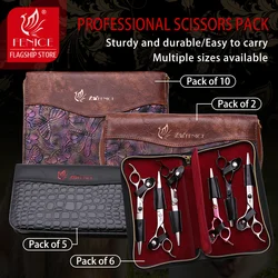 Fenice High-end PU Printed 2/5/6/10 Pet Hair Scissors Pack  Hairdressing Scissors Bag Barber Salon Holster Pouch Styling Tools