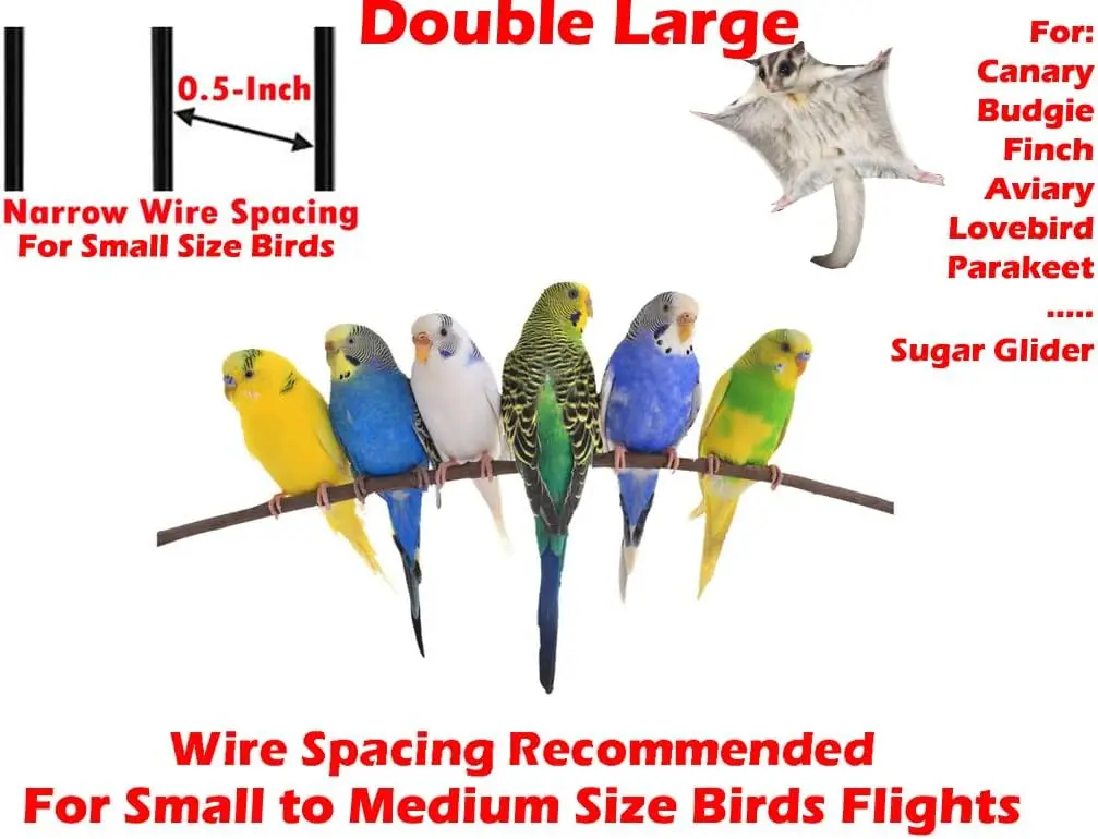 54 Inch Wrought Iron Double Breeding Bird Cage Slide Out Divider Nesting Doors for Cockatiel Conure with Removable Rolling Stand