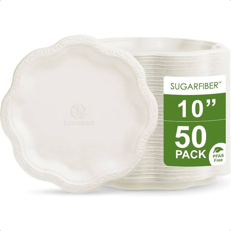 

SUGARFIBER 10-дюймовые компостируемые бумажные тарелки, коллекция белых цветочных акантусов [50 СЧЕТ]