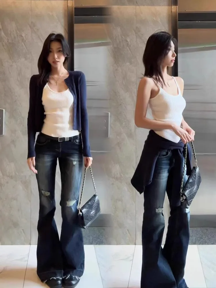 

Весенний короткий кардиган в корейском стиле на пуговицах, вязаный свитер, женский топ-майка, универсальный комплект из двух предметов для повседневной носки