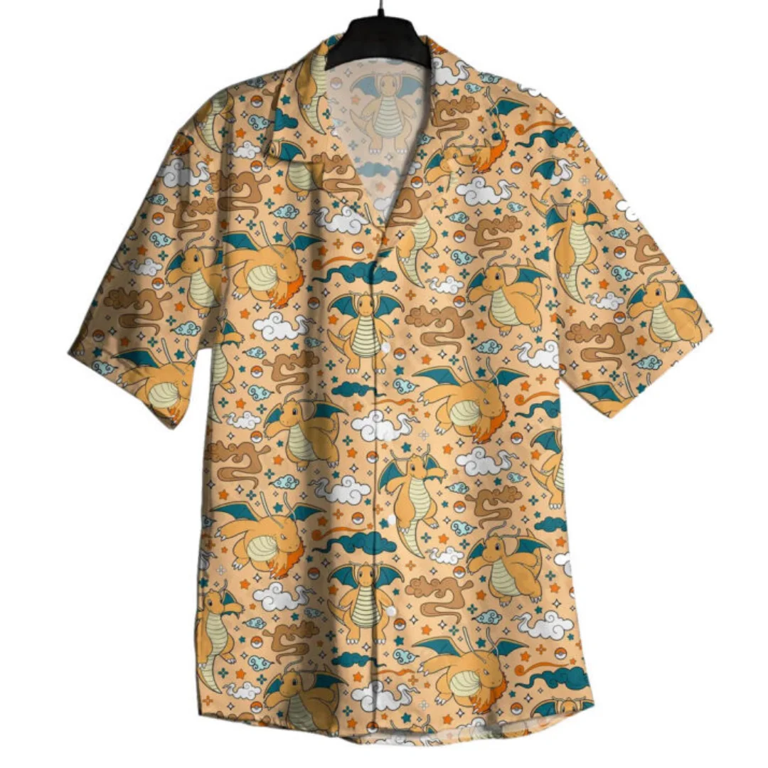 Pokemon Dragonite Aloha Pattern Hawaiian Shirt Summer Leisure Dry Quickly Men's T-Shirt Children's Clothing Tee Y2k Woman