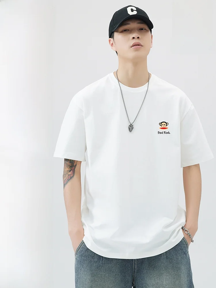 

Heavyweight Cotton ort Sve T-irt White Base irt Men's Loose Fit Youthful ular Daily Wear Spring Summer