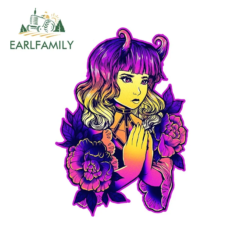 EARLFAMILY 13cm x 9.2cm Purple Demon Girl Vinyl Car Stickers Anime Flower Spray Graphics Decal Car Styling Graffiti Bumper Decor