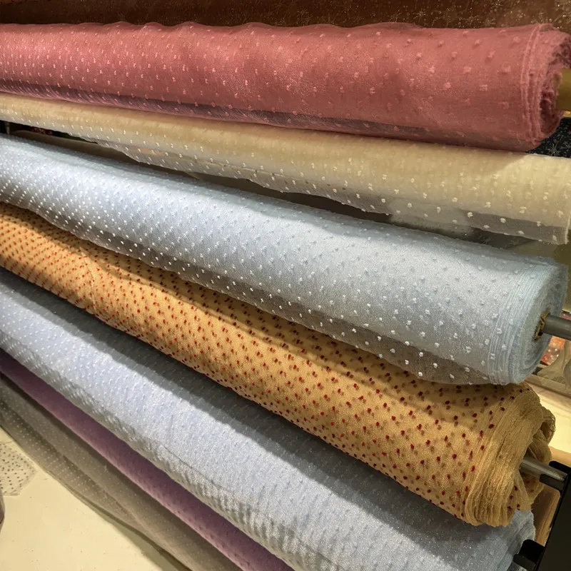 

Purple pink white sparkling gauze fluffy polka dot mesh sewing wedding dress, evening gown, children's clothing fabric