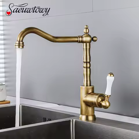 Brass Kitchen Faucet Ceramic Handle Deck Mount Bathroom Basin Faucet 360 Rotate Mixer Taps Hot Cold Water Faucet Crane