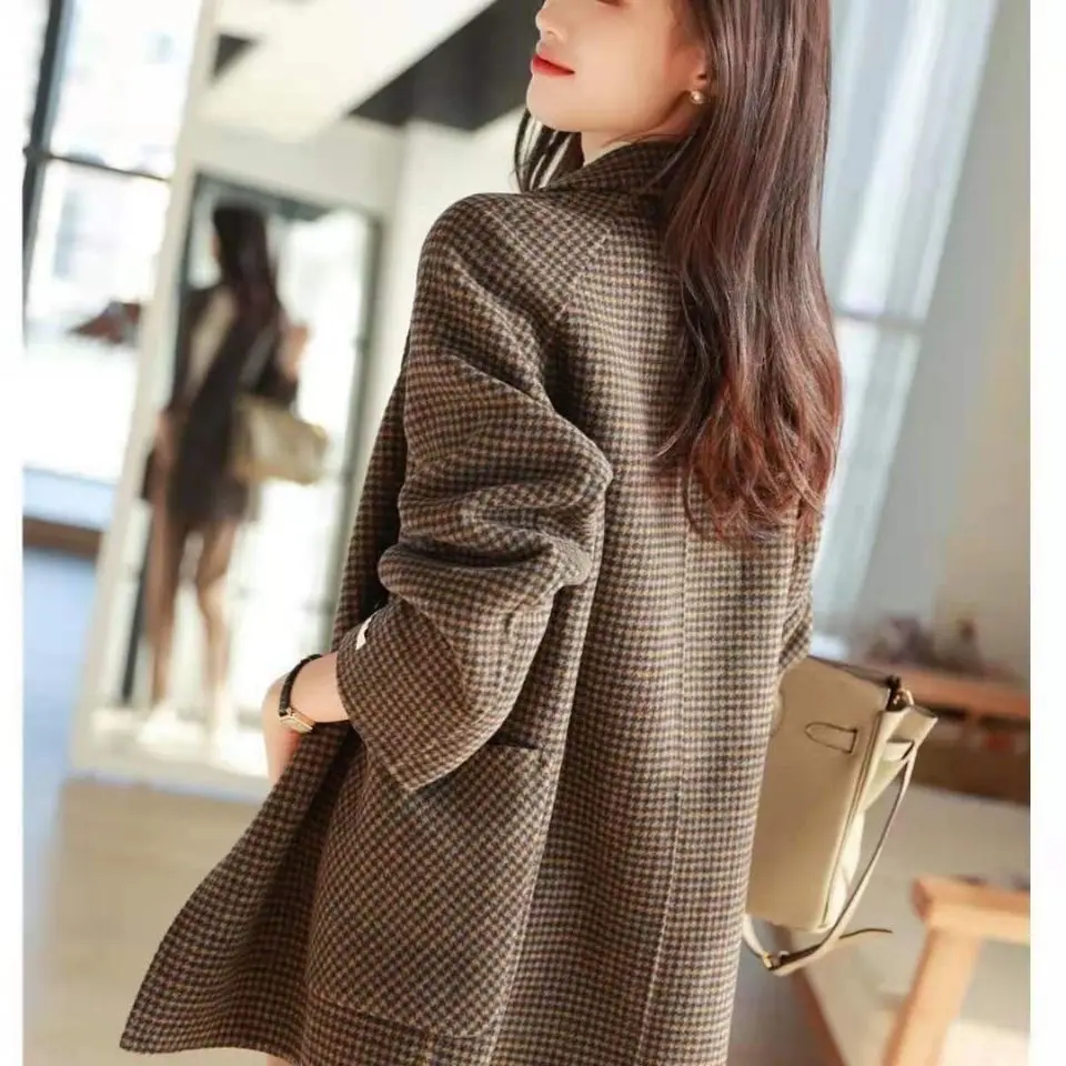 Short Haired Woolen Coat for Women Mid to Long Fashion Suit Loose Woolen Coat