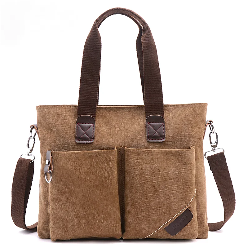 

Canvas Casual Mens Shoulder Bags Solid Color Multifunction Tote Men Office Bag With Solid Pocket Crossbody Shoulder Bags Men