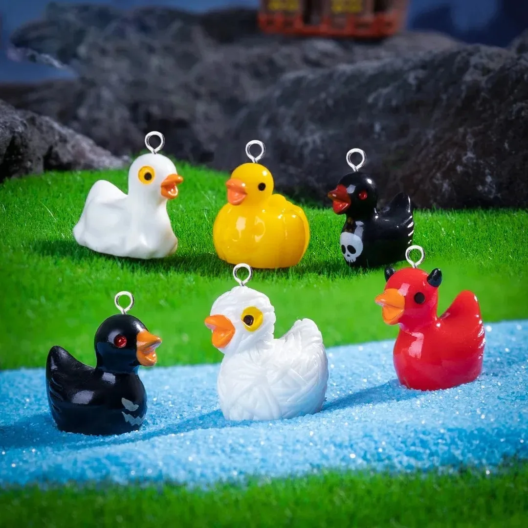 10Pcs Flatback Kawaii Devil Duck Skeleton Resin Charms Halloween Animal Pendants DIY Keychain Jewelry Making Supplies