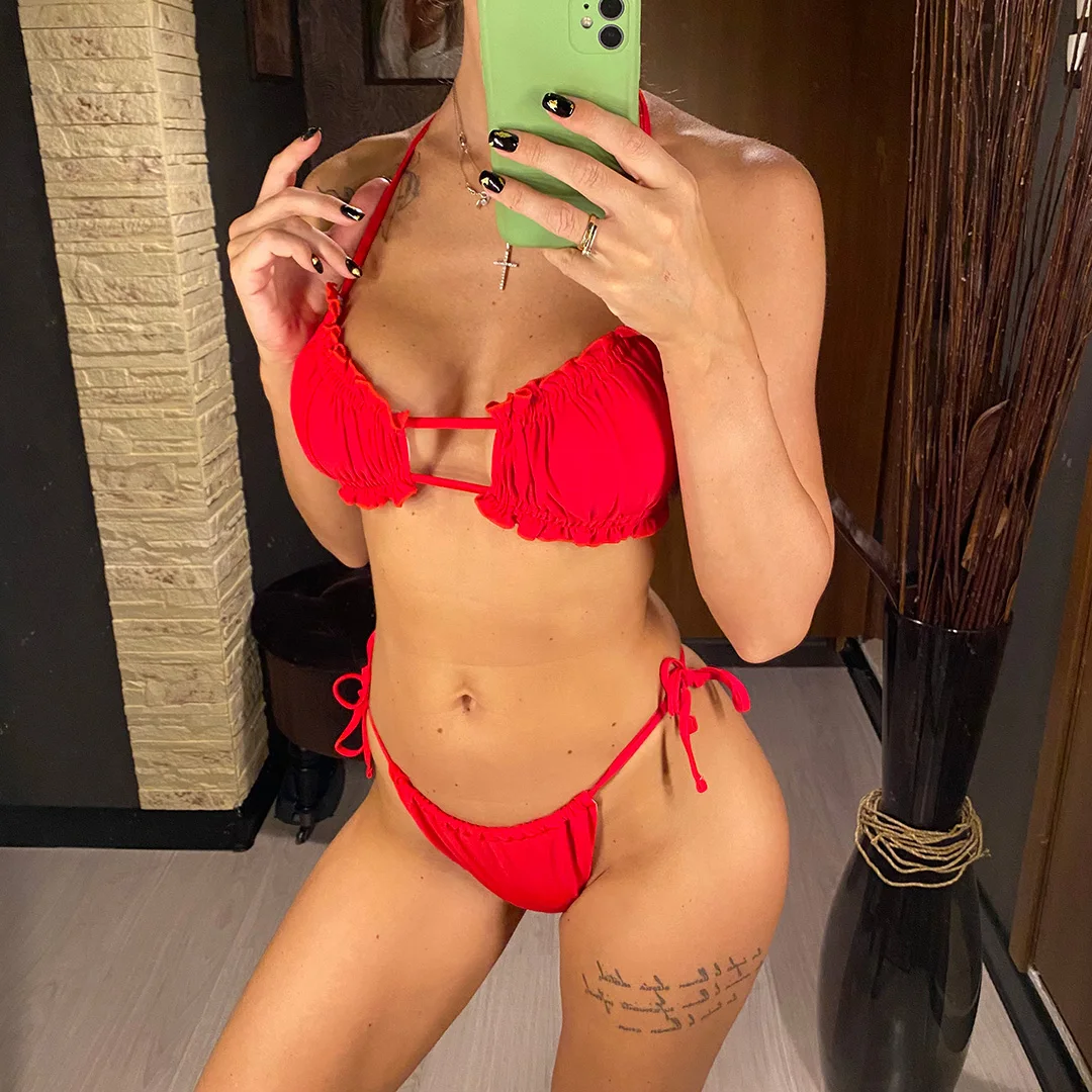 Sexy Rüschen-Bikini mit Falten und Raffungen, Damen-Badeanzug, zweiteiliges Bikini-Set, Badebekleidung, Badeanzug, Modell V3239 – Detail 22