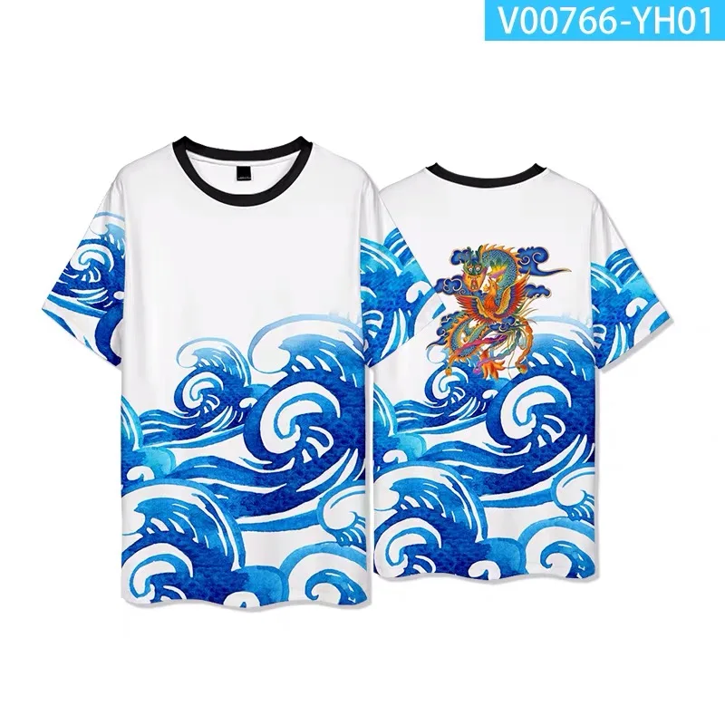 T-shirt japonais à manches courtes et col rond, impression 3D cool, mode d'été, streetwear populaire, grande taille, Ukiyo-E