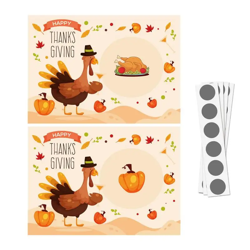 Fall Party Scratch Game 48pcs Party Scratch-Off Fun Challenging Turkey Cards Family Fun Activities For Gatherings School Events