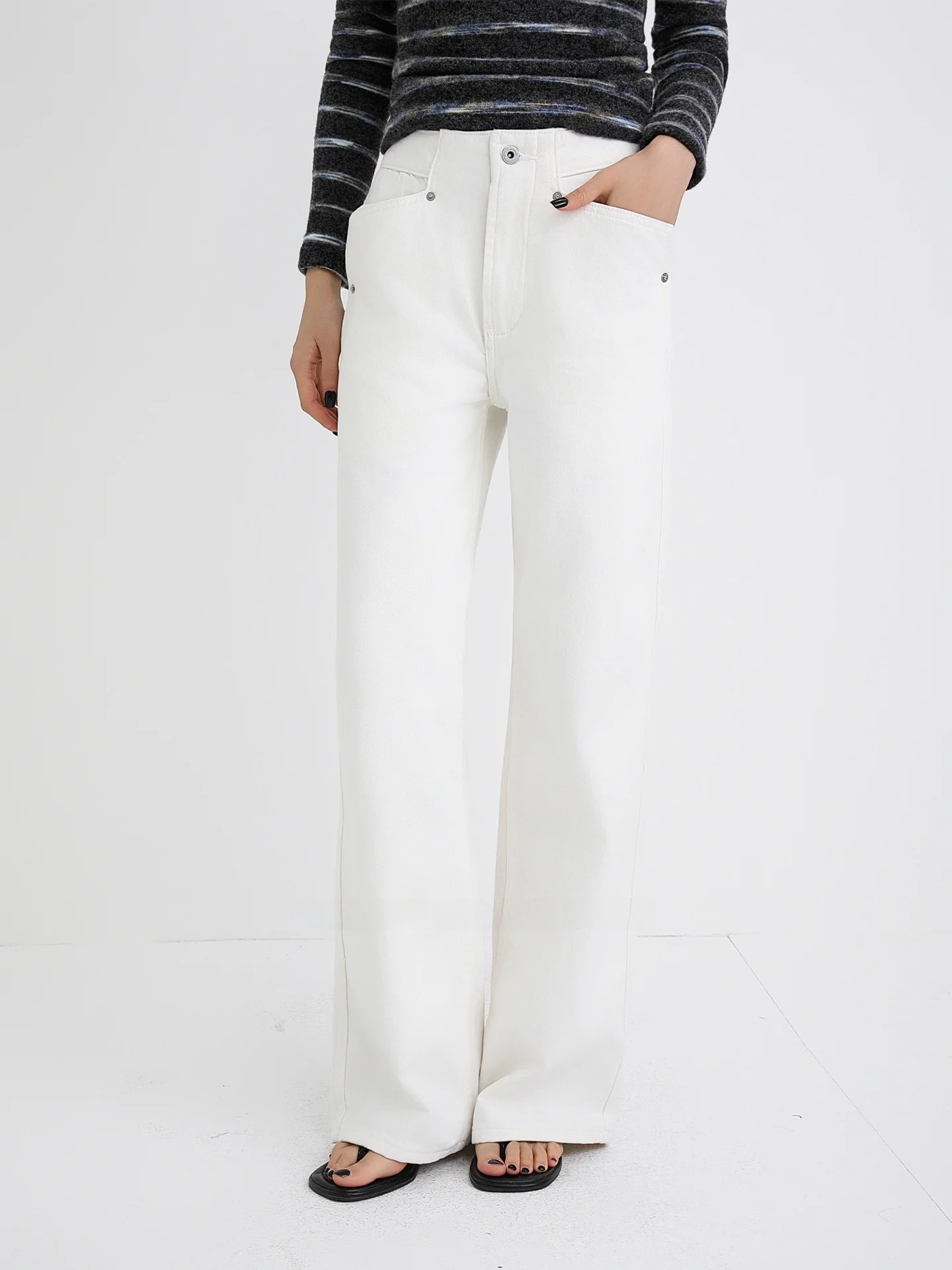 

High Waist Straight Leg White Denim Jeans Women's New Sle Slimming Drapey Long Pants Korean Faion Cotton Casual Trousers