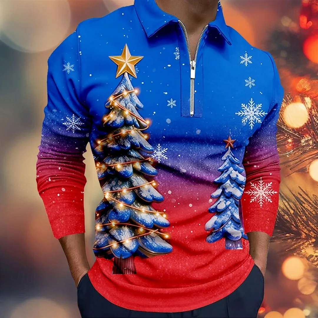 

Новая мужская рубашка поло с длинным рукавом с 3D принтом Санта-Клауса, повседневная мужская модная рождественская удобная осенняя праздничная одежда для вечеринок