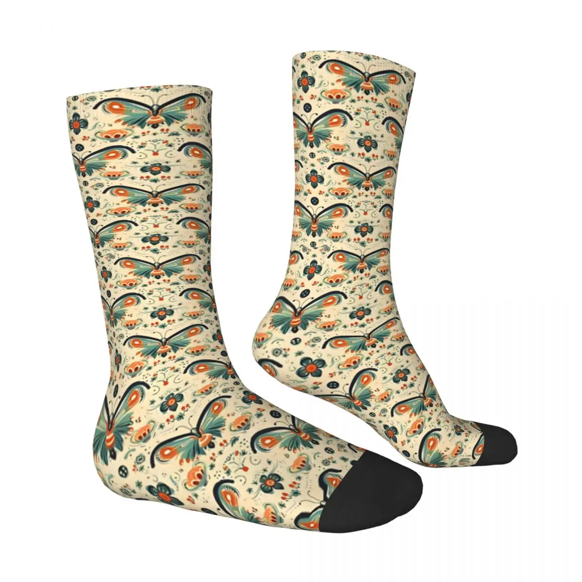 Lustige Herrensocken, böhmisches Schmetterlingsmuster, Vintage-Stil, Hip-Hop, lässig, Crew-Socken, Geschenkmuster, bedruckt