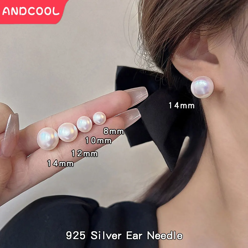 Andcool Hot Classic Simulated Pearl Earrings For Women Girls Gifts Jewelry 2024 Trend Women's Silver 925 Stud Earrings