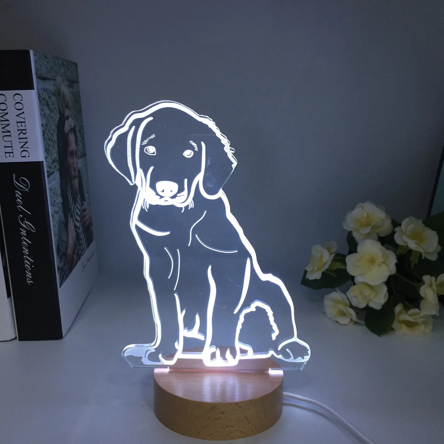 11.11 Deal Promotion! Adorable Wooden 3D Night Light Decor - Charming Lovely Dog Animal Figure 3D Illusion Lamp - Ideal Gift for