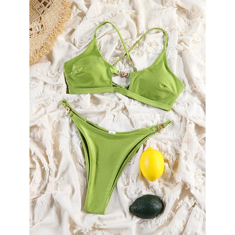 Rinabe Green Bikini String Swimsuit  Cut Out Swimsuits Bandage Bikinis High Cut Swimwear Two-Piece Beachwear