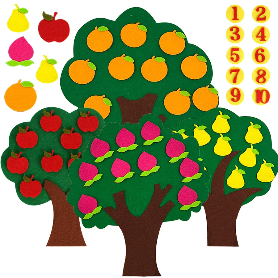 1-10 Digital Fruit Tree Cartoon Felt School Mathematics Teaching Aids Color Number Cognitive Felt School Office Supplies