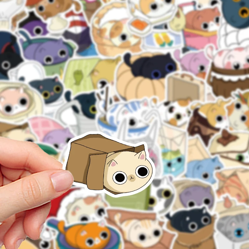 50PCS Cute Cat Hide and Seek Cat Graffiti Stickers Cartoon DIY Phone Case Notebook Water Cup Suitcase Stickers Kids Toys Gifts