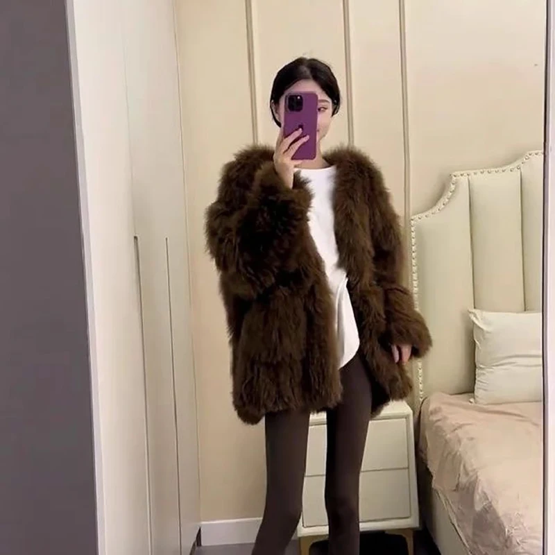 

Premium Feel Faux Fur Coat Women's Thiened Autumn Winter New Design Unique Lady Personali Plu Open Cardigan Korean Sle