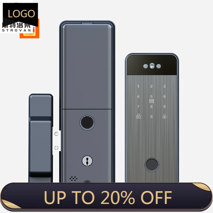 

STLF Tuya Remote Control Double Fingerprint Biometric Iron Door Lock Digital Electronic Glass Door Wifi Network Aluminum