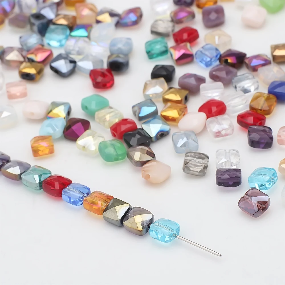 50Pcs/Lot 6mm Faceted Crystal Glass Square Loose Spacer Flat Cube Beads For DIY Making Jewelry Earing Necklace Accessories