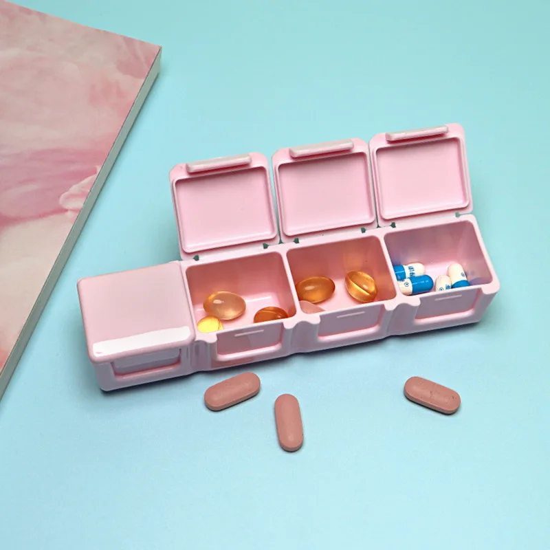 Mini Portable Four-cell Pill Box, Pills Box for A Week Travel Trip Medicine Storage Box, Multi-functional Storage Box