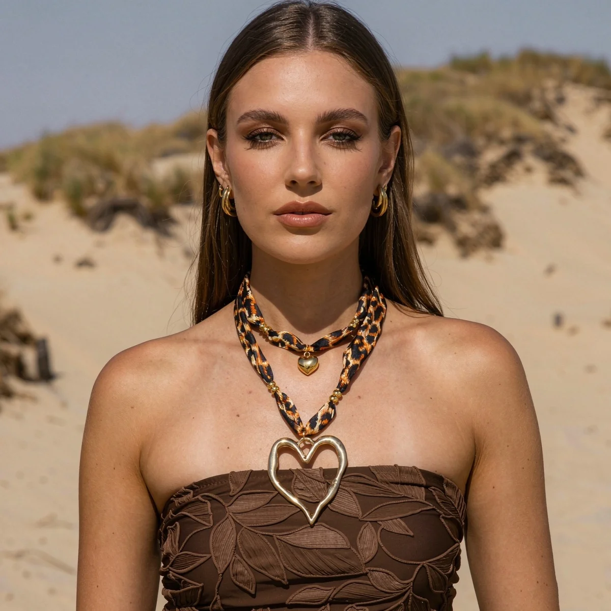 Y2K Sweet Cool Style Halskette mit Leopardenmuster und unregelmäßigem großem Herzanhänger für Damen und Herren, Liebesherz, Ins-Ästhetik-Schmuck – Detail 5