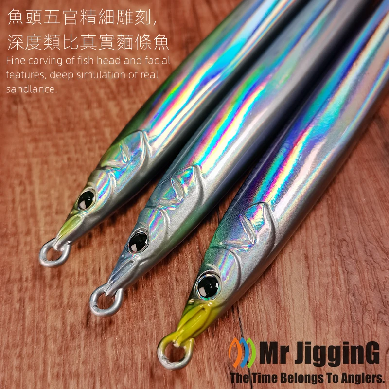 Mr JigginG 생체 모방 샌들랜스 메탈 지그 30g 40g 60g 80g 100g 120g 스페인 고등어 루어 카츠오 패스트 헤어테일 낚시 미끼