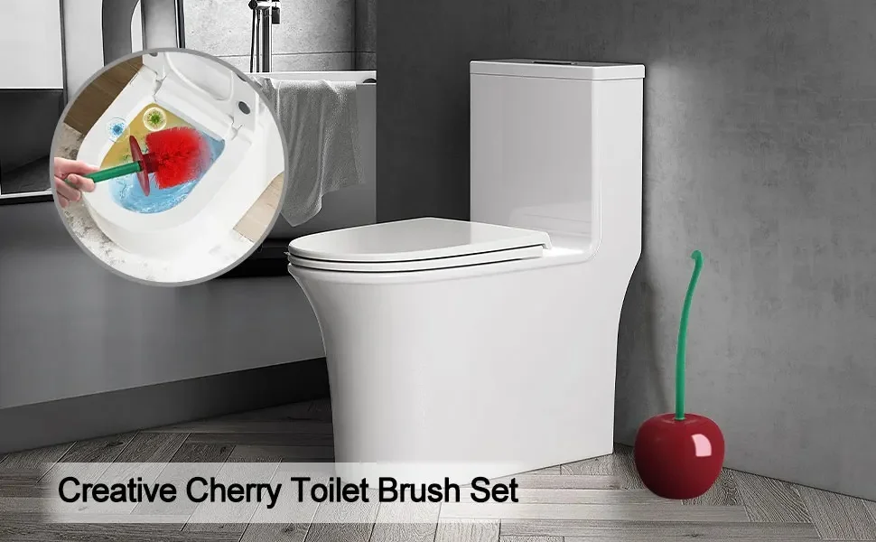 1-teiliges mehrfarbiges Kirsch-Toilettenbürstenset, Reinigungsbürste mit langem Griff und weichen Borsten, Frucht-Badezimmer-Dekorationszubehör – Detail 5