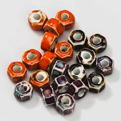 High-Temperature Hexagonal Ceramic Beads with 5mm Large Hole, Handcrafted for DIY Jewelry and Crafts