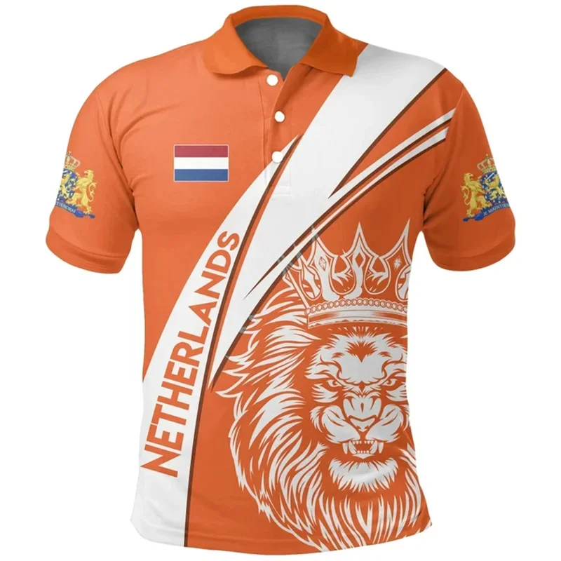 Men's Polo Shirt Summer 3D Netherlands Republic National Flag Printing Netherlands Coat Of Arms Graphic Polo Shirts Men's Tops