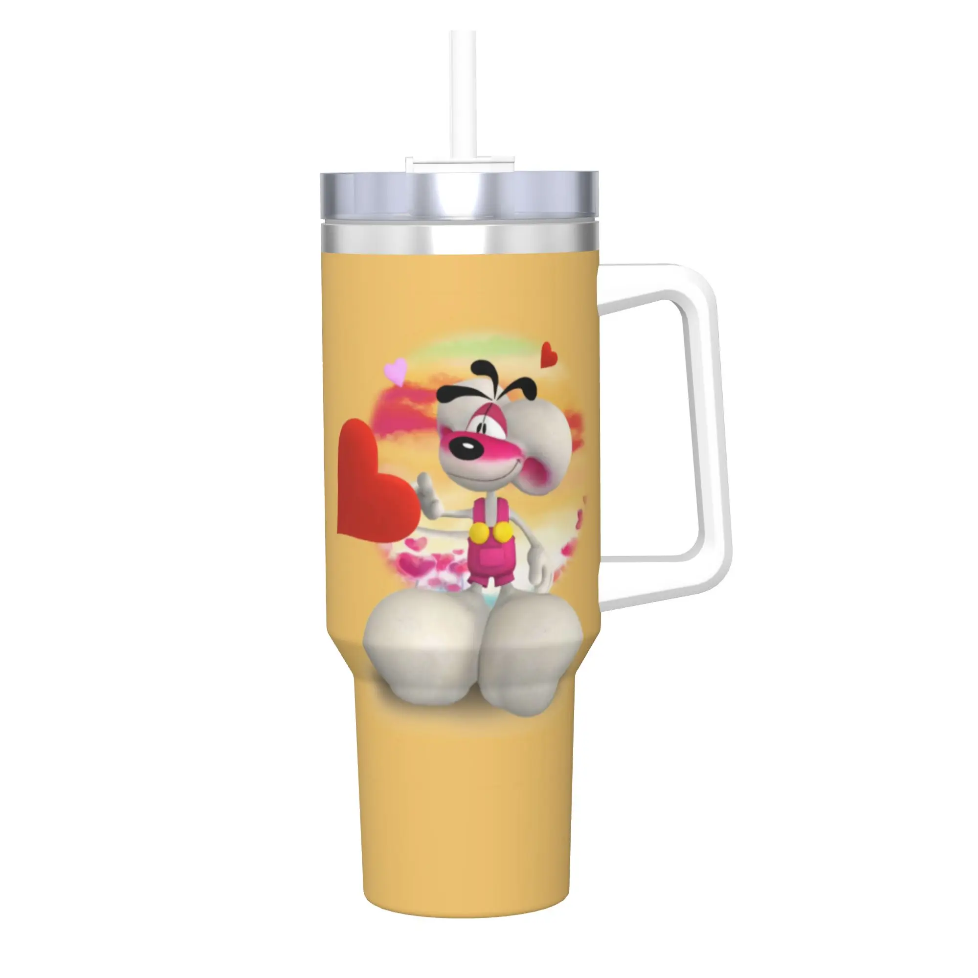 Edelstahl-Becher, niedliche Diddl-Becher, Tasse mit Strohhalmen, Strand-Wasserflasche für heiße Getränke, auslaufsicher, große Kaffeetasse