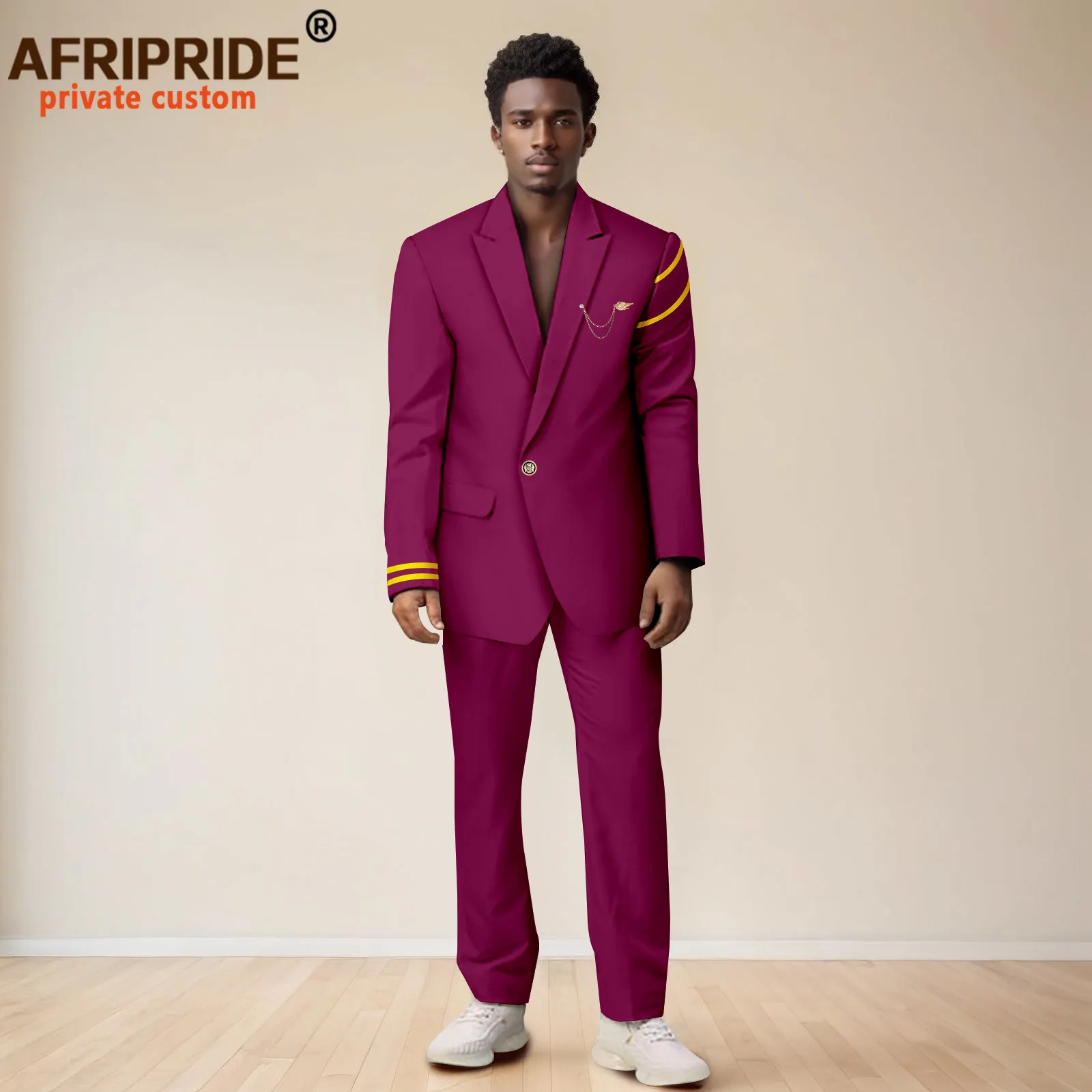 

African Suits for Men One Button Plus Size Embroidery Blazer and Pants 2 Piece Set Dashiki Clothes for Groom Wedding 2516025