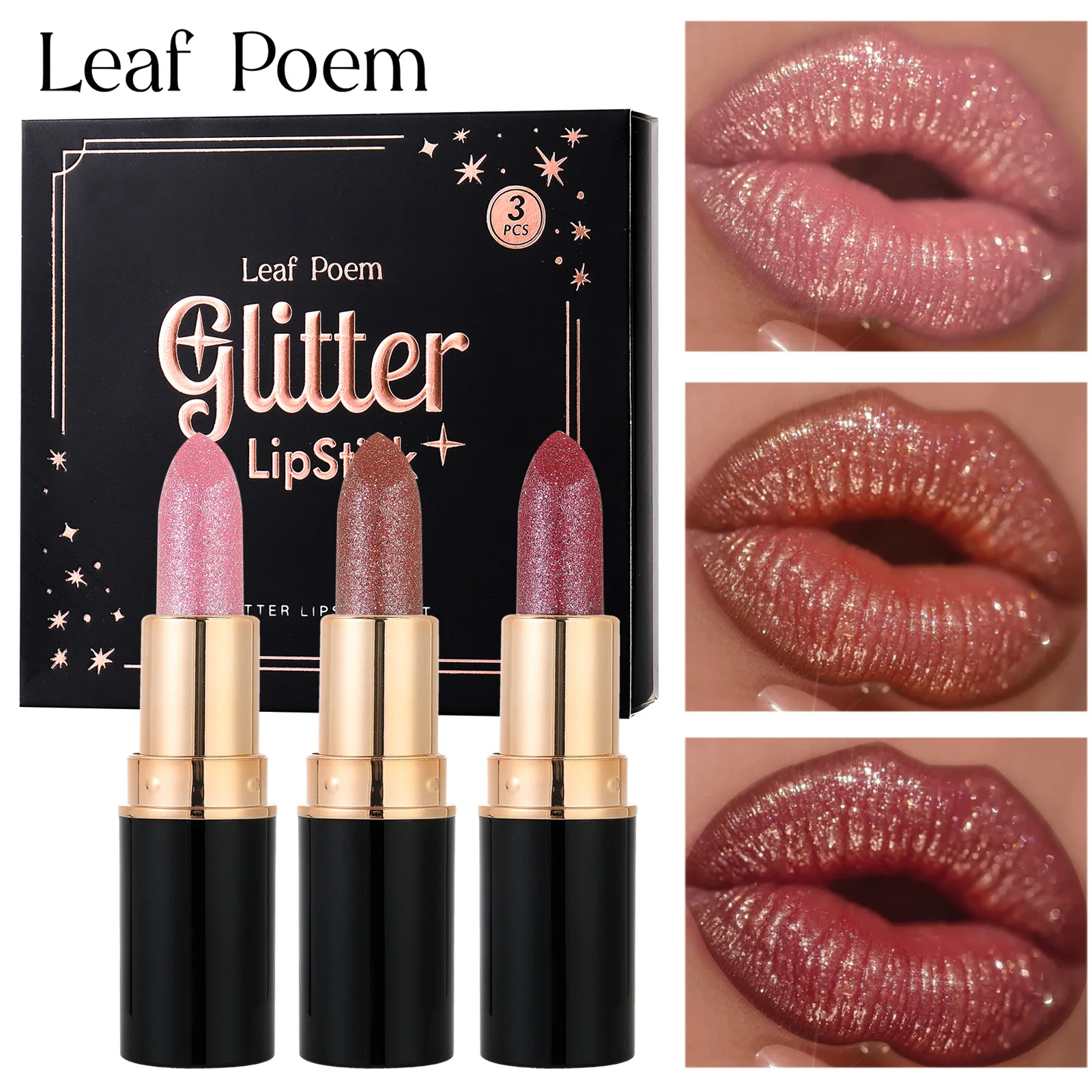 

Diamond Glitter Metallic Lip Gloss Set Pearl Shine Hydrating Longwear Waterproof 3D Sparkle for Parties Gift Collection Lipstick