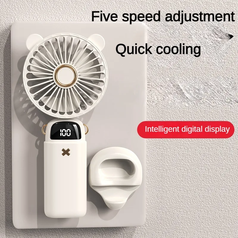 Handheld Fan Mini Foldable Portable Neck Hanging Fans 5 Speed USB Rechargeable 3000mAh Fan with Phone Stand and Display Screen