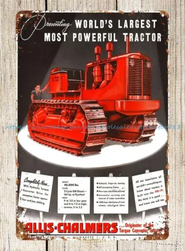 World's Most Powerful Tractor - 1947 Allis Chalmers metal tin sign wall art pair