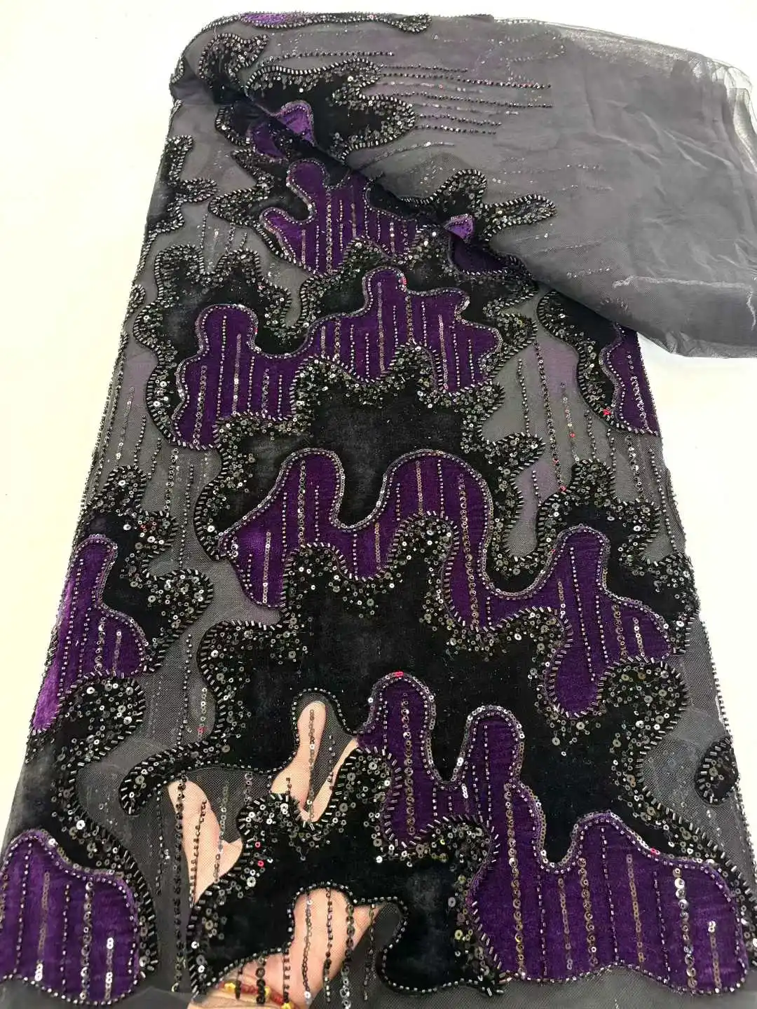 African Velvet Lace Sequins Fabric Green High Quality Nigerian Lace Embroidered Beads Fabric For Women Wedding Party Sewing HB65