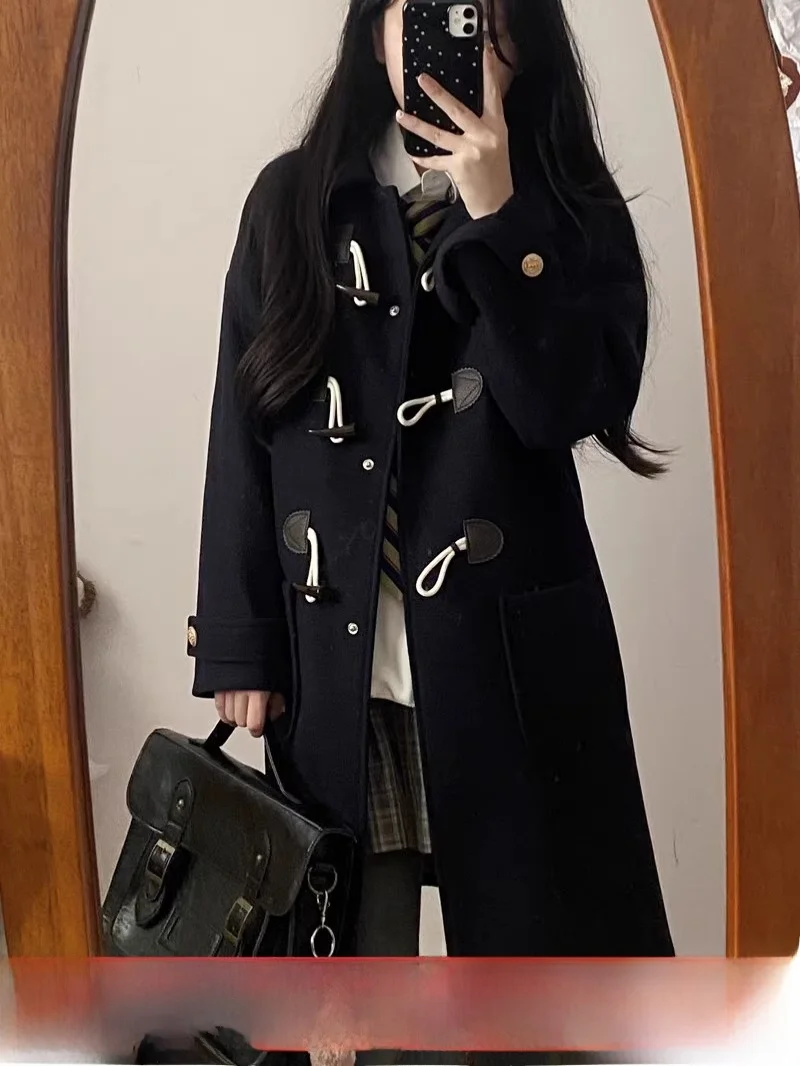 

Шерстяное пальто на пуговицах Club Fairy College, женская зимняя верхняя одежда средней длины, японский Sle, маленький размер, полиэфирное волокно