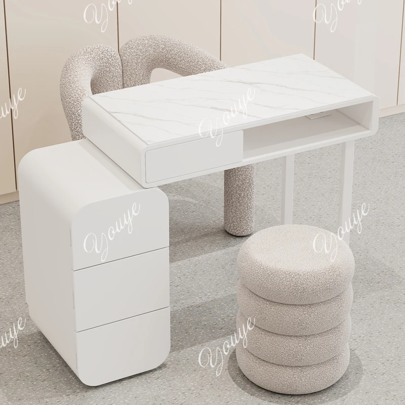 Cream Style Nail Table and Chair Set Japanese Single and Double Manicure Light Luxury Mesa Plegable Rosa Commercial Furniture