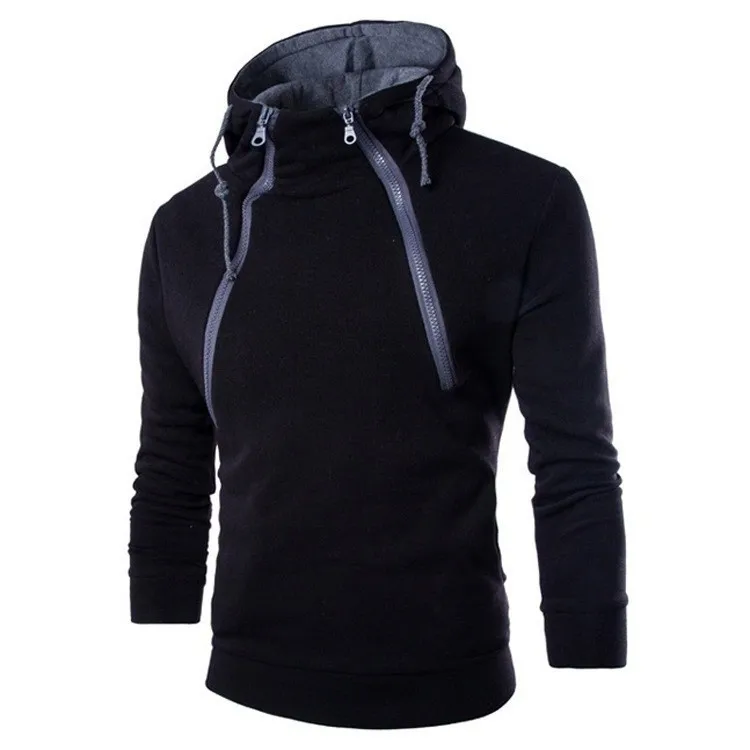 Spring and Autumn new fashion double zipper placket contrasting colors hooded fleece sweater can print LOGO