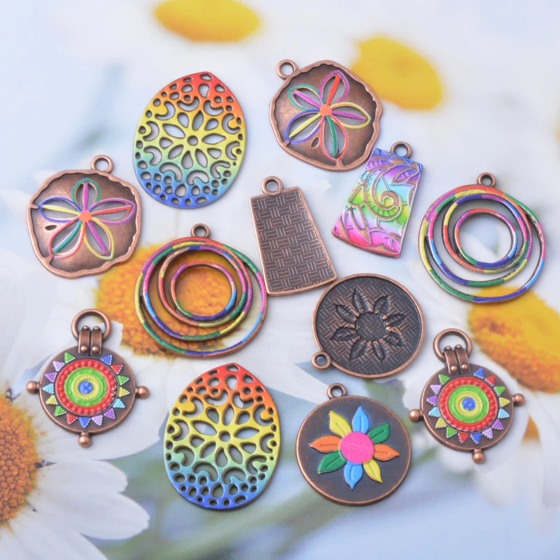 12 Stück/Set Legierung Bunte Anhänger Schmuckzubehör Boho Taschenanhänger DIY Damen Ohrringe Herstellung – Detail 3