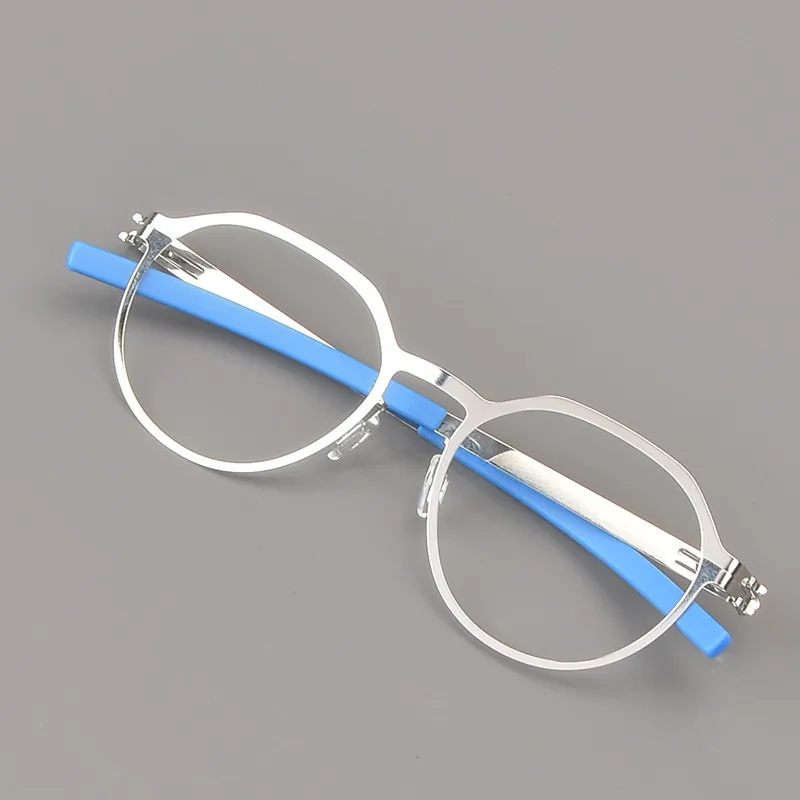 High Quality Steel Ultralight Glasses Frame Germany Brand Mens Round Screwless Eyeglasses Women Blue Light Spectacles Xavier V