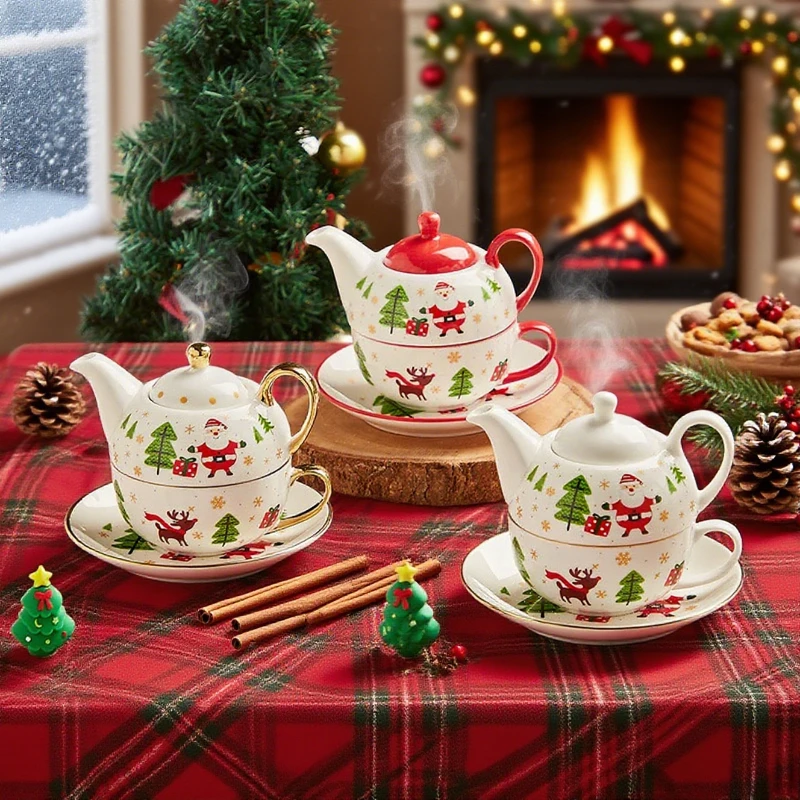 

Рождественский набор чайной посуды Санта-Клаус Рождественская елка Пряничный человечек Любовный чайник Чайная чашка и блюдце Набор чашек для послеобеденного чая Рождественский подарок
