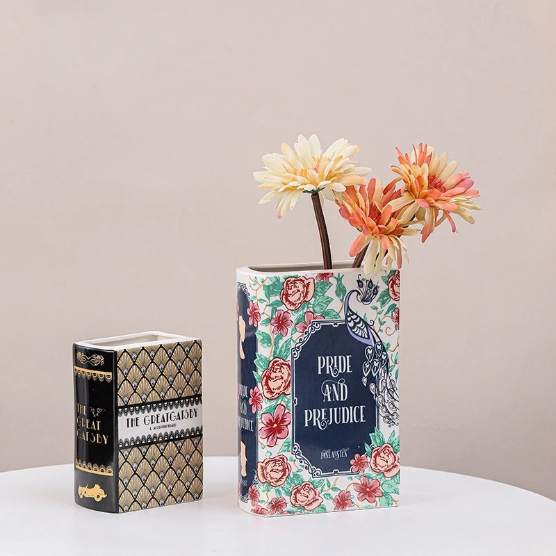 Creative Ceramic Bookshelf Vase,Pride and Prejudice Bookshelf Decoration Gift for Book Fans Home Bookshelf DecorationFlower Vase