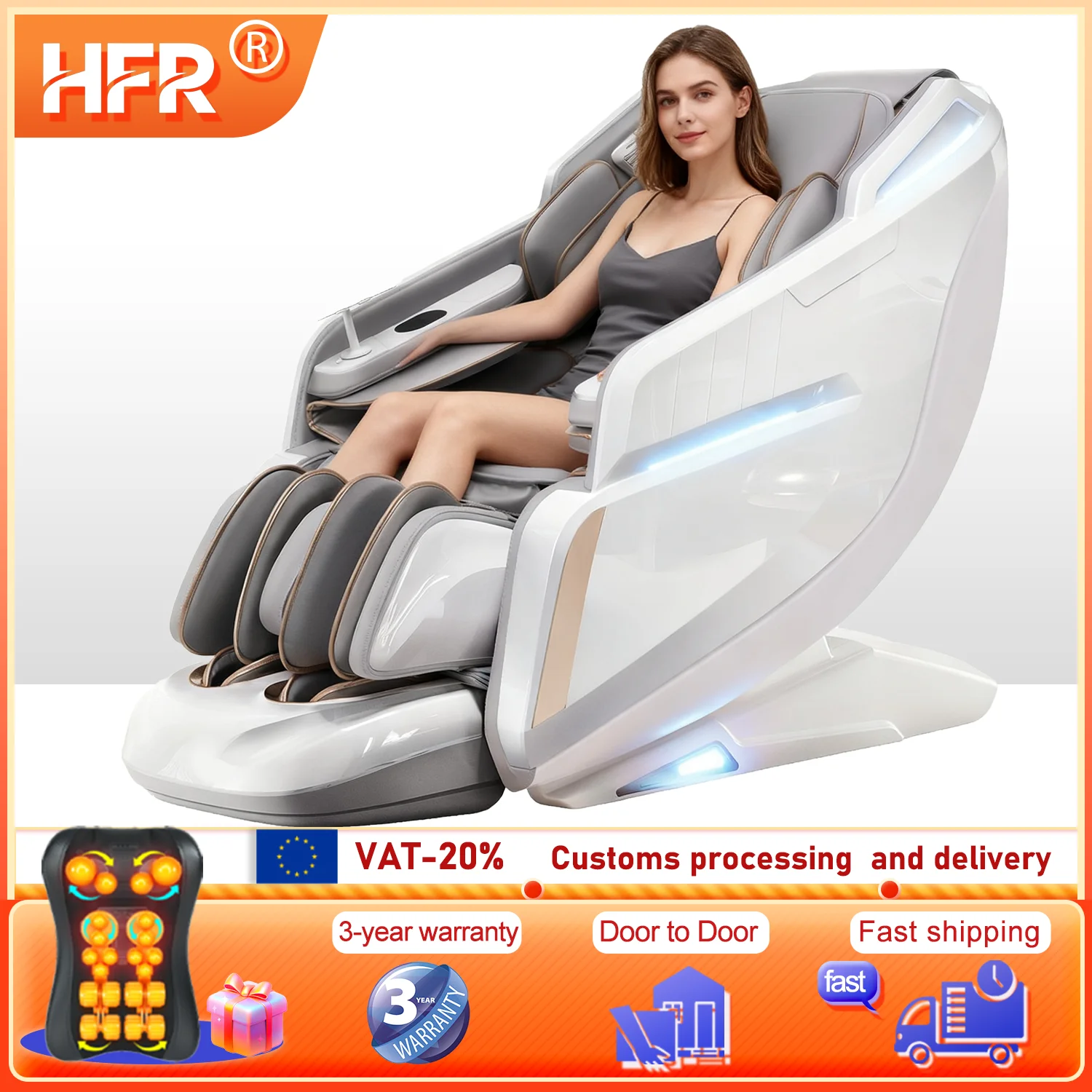 

4D Zero Gravity Massage Chair with SL-Track Shiatsu Full Body Massage Back/Calf Heating Airbags Compression Foot Rollers Bluetoo