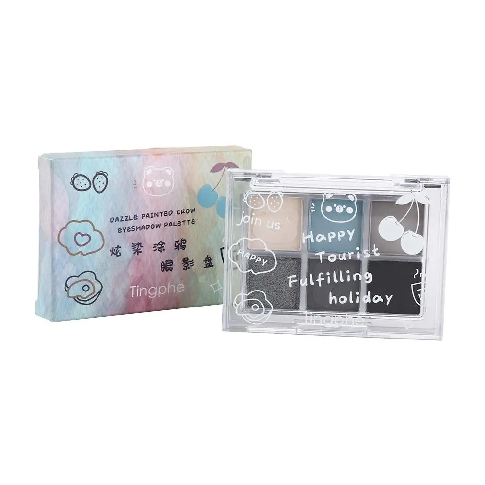 Professional Waterproof 6 Color Eyeshadow Palette Long Lasting Shimmer Blue Smoked Eye Shadow Natural Black Eye Pigments Girls