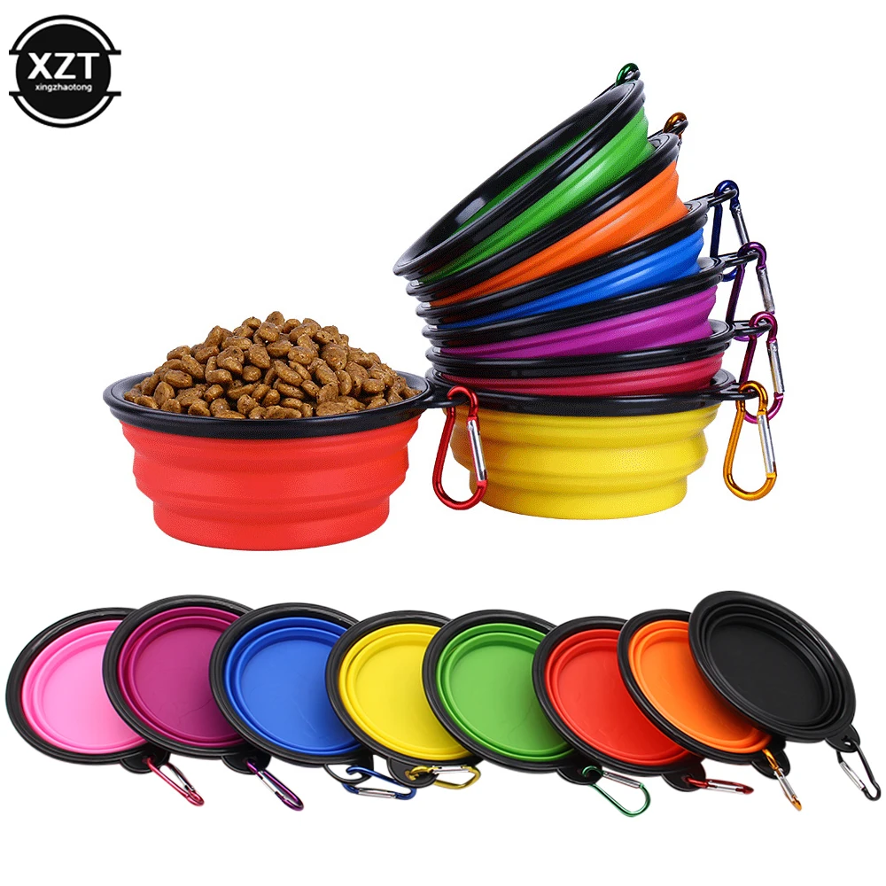 Portable Collapsible Dog Travel Bowl Silicone Pet Dogs Bowls For Traveling Camping Walking Outdoor Feeding Pet Folding Dish Bowl